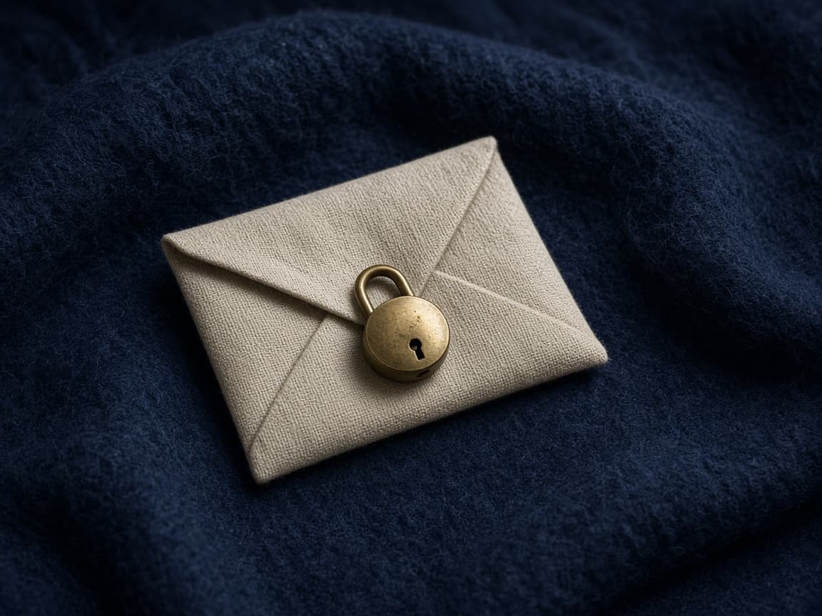 Cadenas de laiton sur une enveloppe de lin : confidentialité.