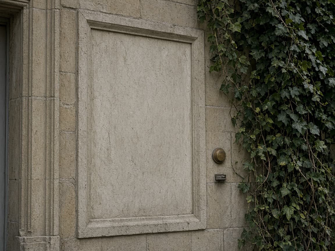 Plaque de pierre nue sur une façade genevoise : mentions légales.