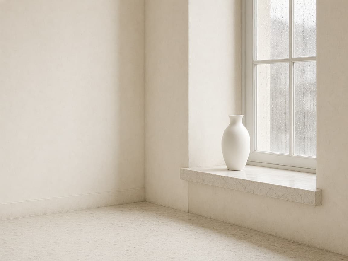 Vase blanc vide dans un couloir clair : risque pur, sans capital constitué.