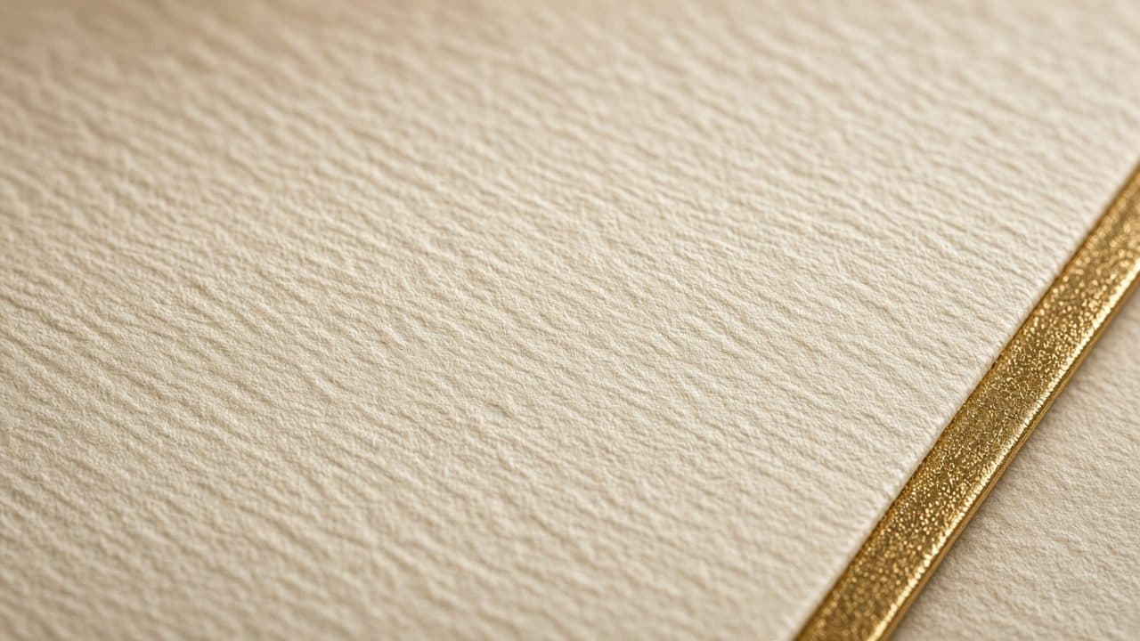 Papier vergé crème, fibre visible.