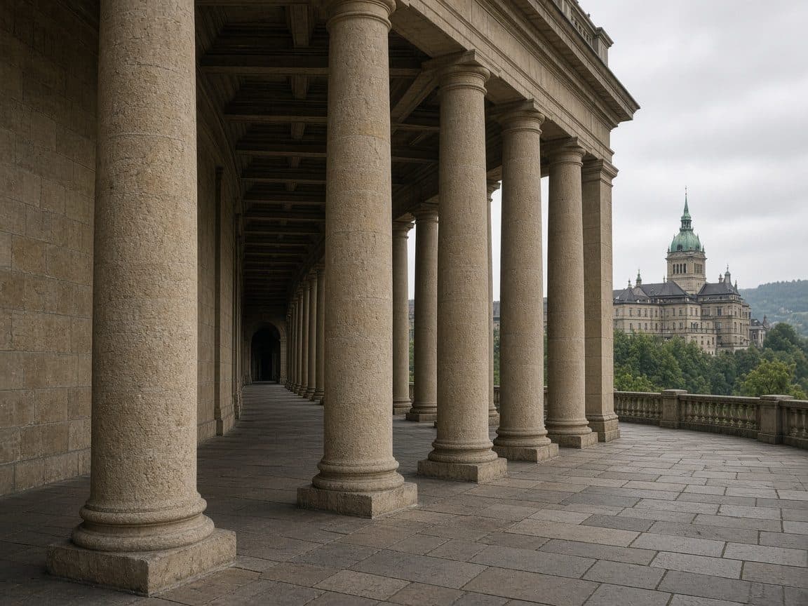 Colonnade de grès, architecture civile suisse, premier pilier.