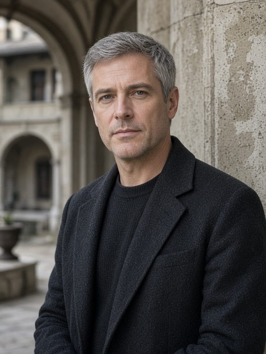 Conseiller en prévoyance, portrait éditorial dans une cour genevoise.